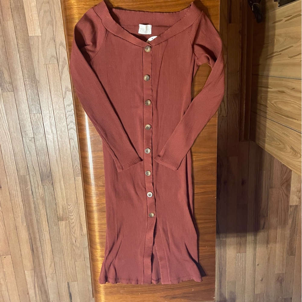 Dee Elly Rust Off the Shoulder Bodycon Dress